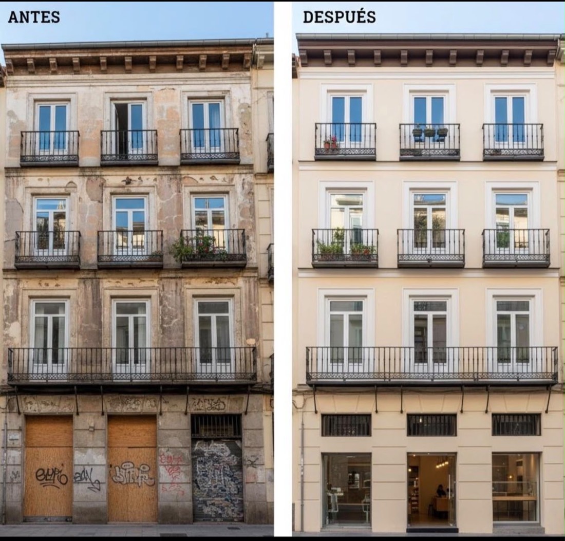 Fachada antes y después